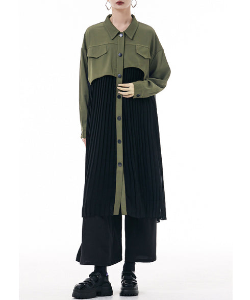 Pleated Patchwork Long Blouse